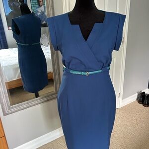 Calvin Klein Blue Midi Dress with Teal Belt